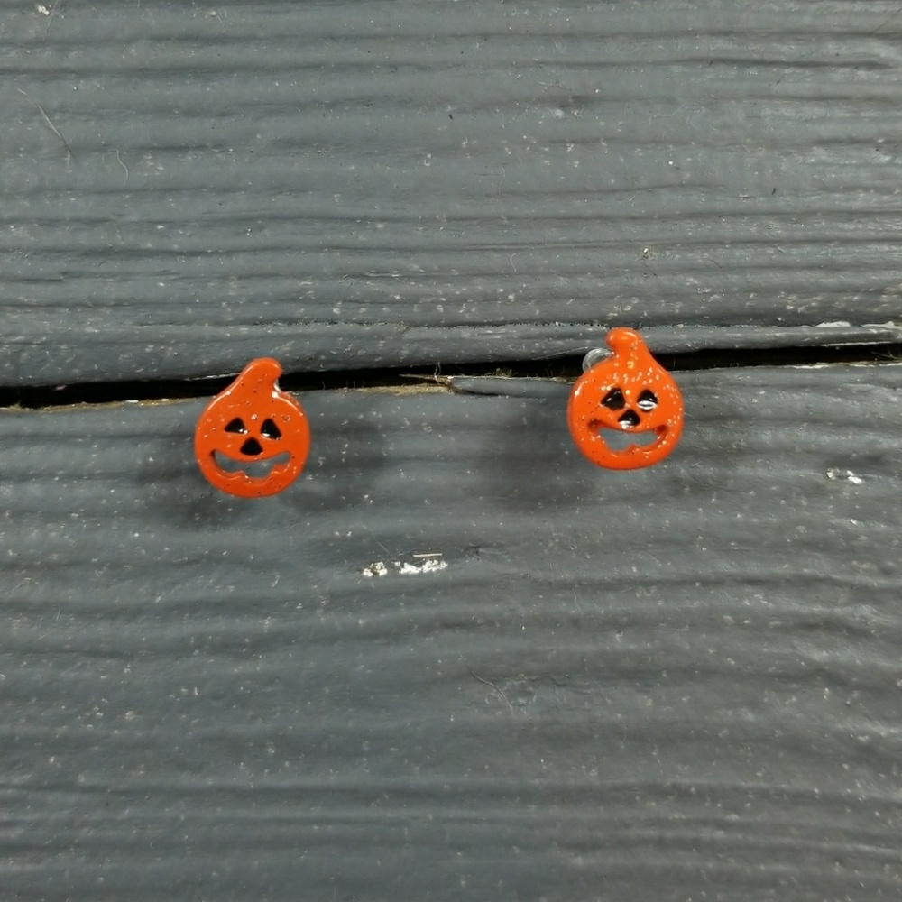 Halloween Glitter Pumpkin Earrings -Hypoallergenic